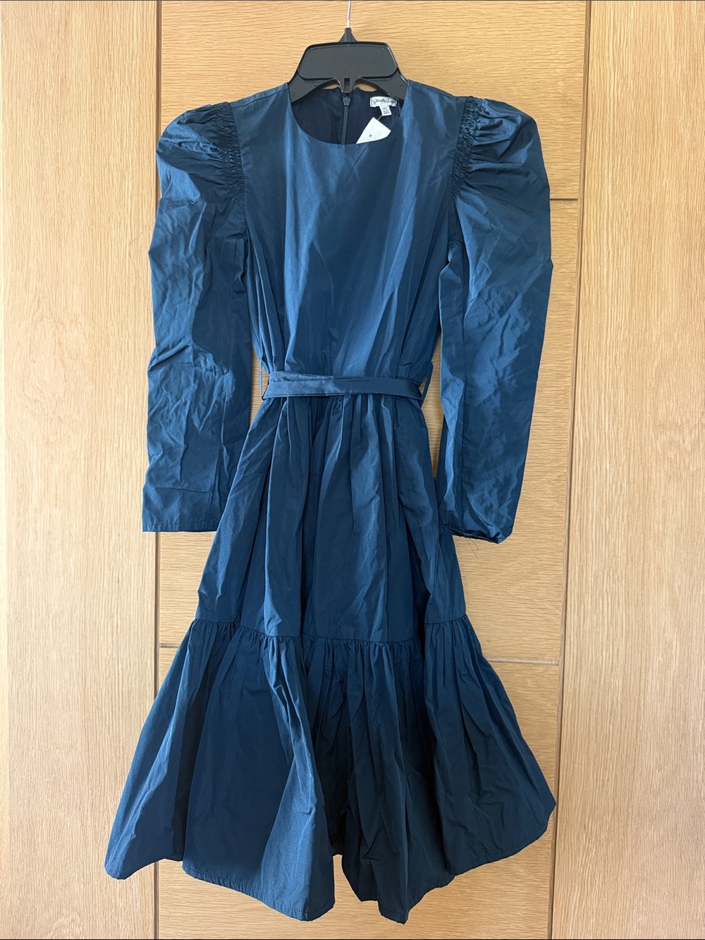 Blue Puff-Sleeve Tiered Midi Dress
